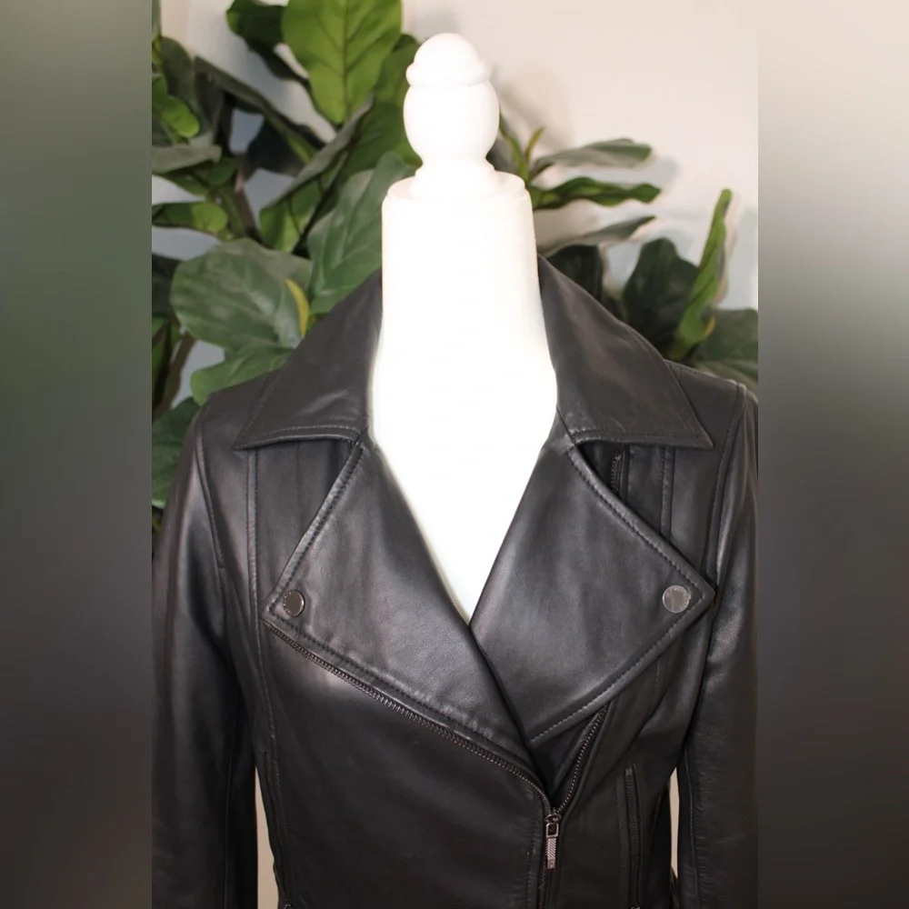 Ted Baker Black Yaswin 100% Ovine Leather Biker Jacket - Picture 7 of 17